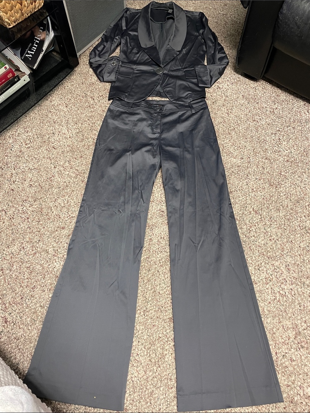 Option Elle Women's grey satin Wide-Leg Dress Pants and Blazer Set- new